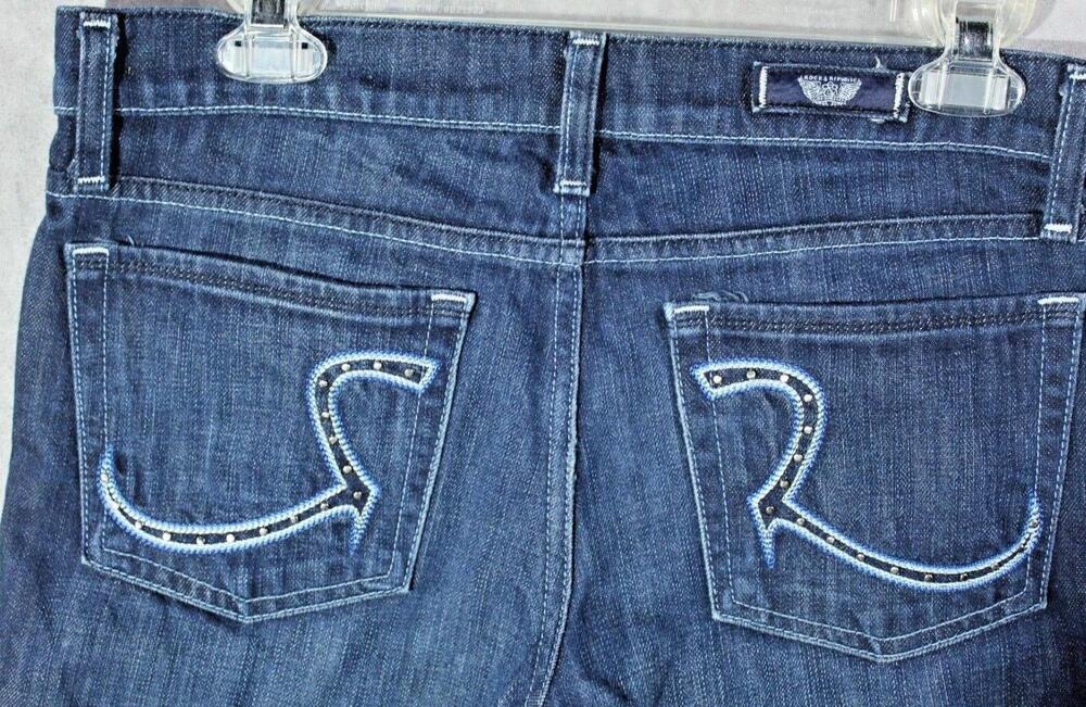 Rock & Republic Jeans Womens 27 Blue Med Wash Low Rise Bootcut Studded